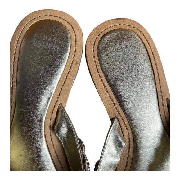 Stuart Weitzman Women's Thong Slide on Sandals Metallic Gold, Rhinestones, Sz 6M - Picture 10 of 12